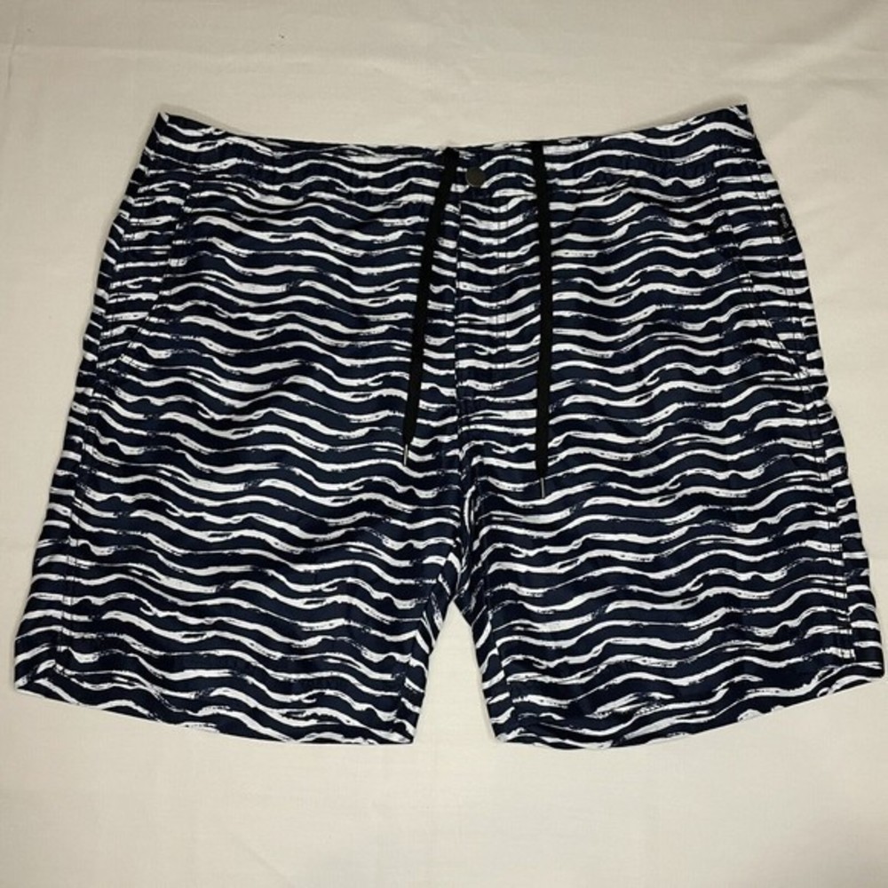 Onia The Calder 7.5" Swim Trunks Men’s‎ Size 36 Blue White Waves Lined Pockets